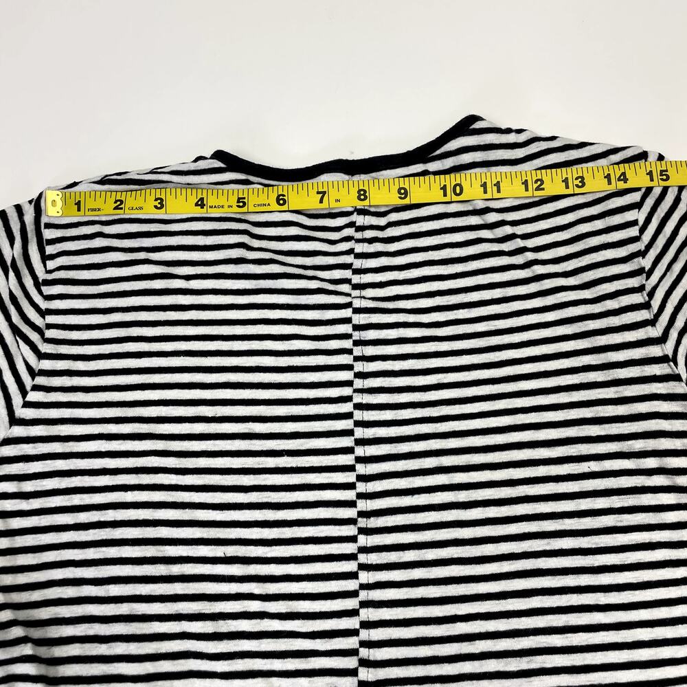 Frame Linen Classic Striped T-Shirt M Black White Crew Neck - Picture 15 of 15
